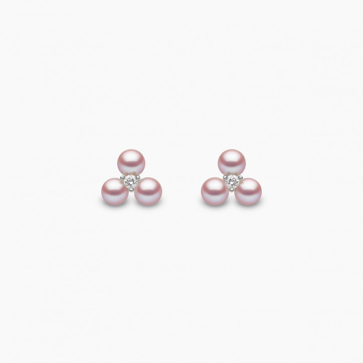 Trend 18K Gold Triple Freshwater Pearl And Diamond Stud Earrings