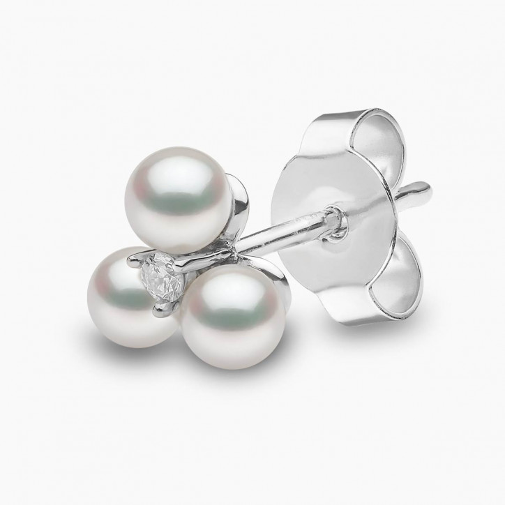 Trend 18K Gold Triple Freshwater Pearl And Diamond Stud Earrings