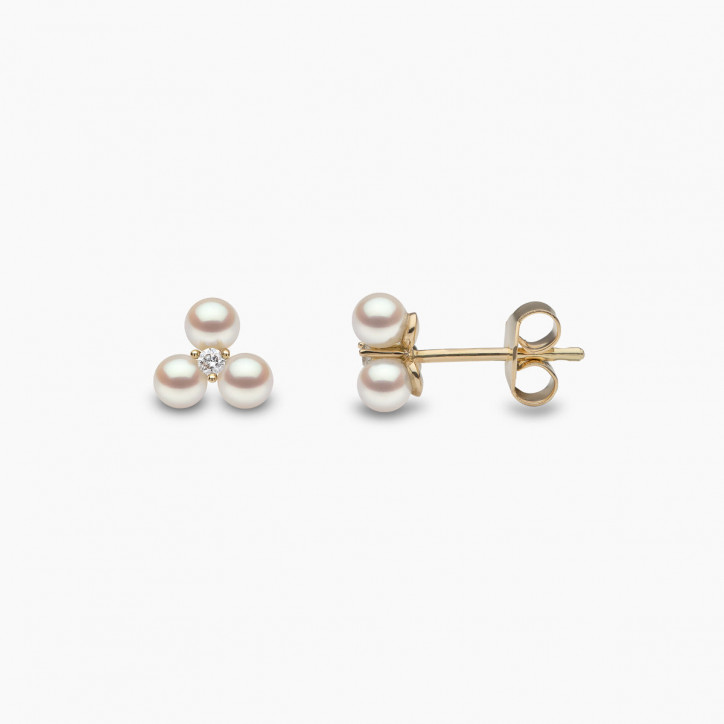 Trend 18K Gold Triple Freshwater Pearl And Diamond Stud Earrings