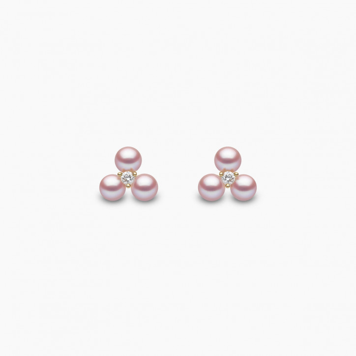 Trend 18K Gold Triple Freshwater Pearl And Diamond Stud Earrings