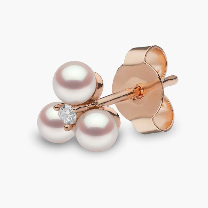 Trend 18K Gold Triple Freshwater Pearl And Diamond Stud Earrings