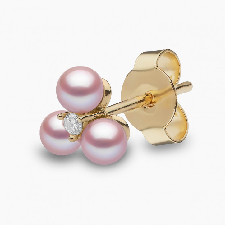 Trend 18K Gold Triple Freshwater Pearl And Diamond Stud Earrings