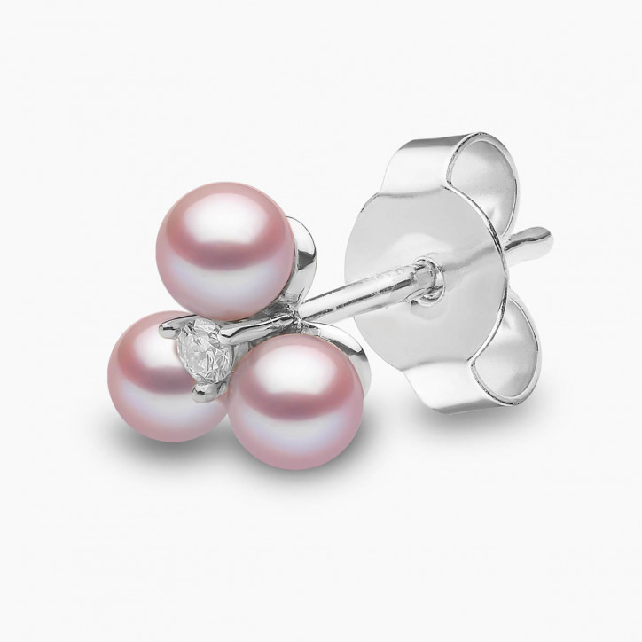 Trend 18K Gold Triple Freshwater Pearl And Diamond Stud Earrings