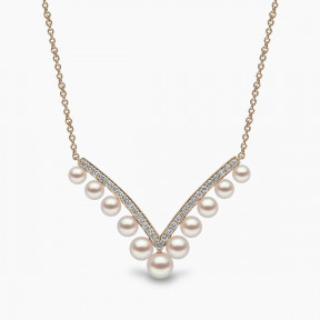 Sleek 18K Gold Pearl and Diamond V Necklace