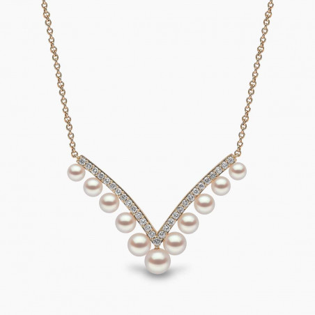 Sleek 18K Gold Pearl and Diamond V Necklace