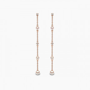 Trend 18K Gold Freshwater Multi Pearl and Diamond Chain Earrings