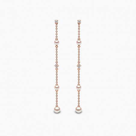 Trend 18K Gold Freshwater Multi Pearl and Diamond Chain Earrings