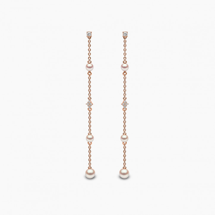 Trend 18K Gold Freshwater Multi Pearl and Diamond Chain Earrings