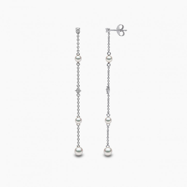 Trend 18K Gold Freshwater Multi Pearl and Diamond Chain Earrings