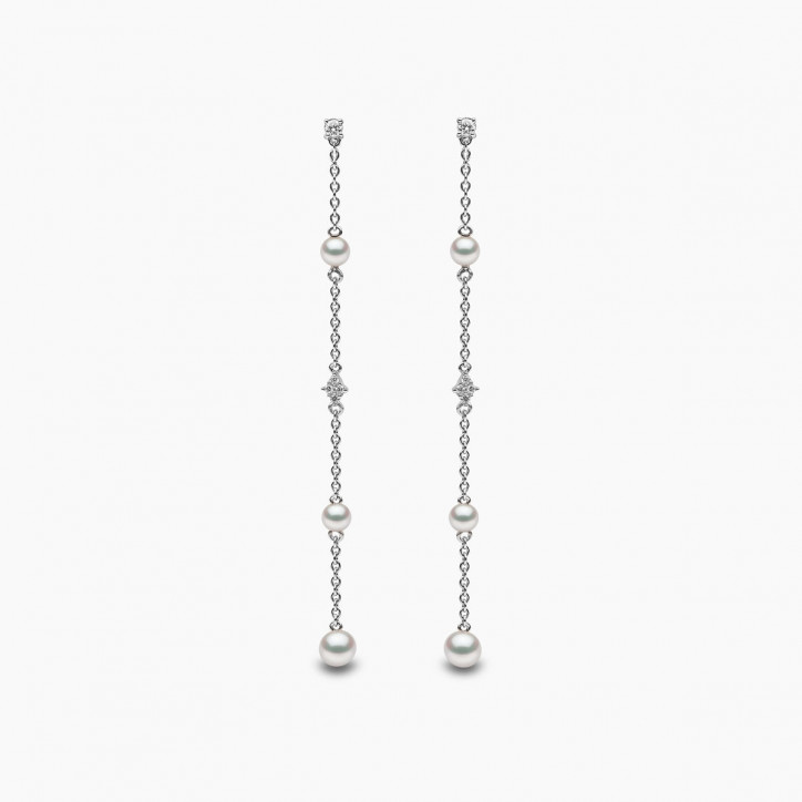 Trend 18K Gold Freshwater Multi Pearl and Diamond Chain Earrings