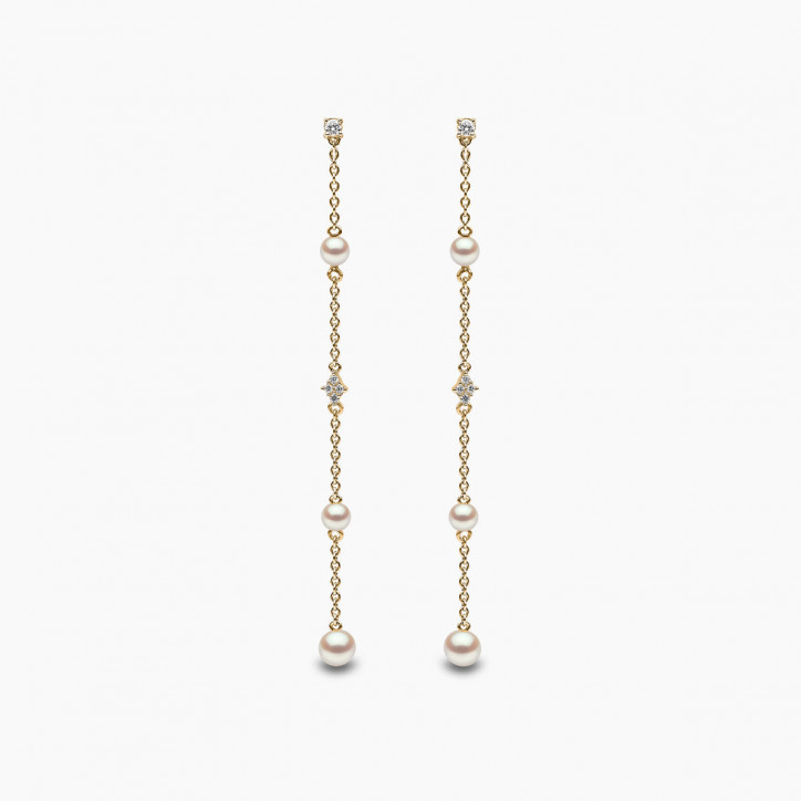 Trend 18K Gold Freshwater Multi Pearl and Diamond Chain Earrings