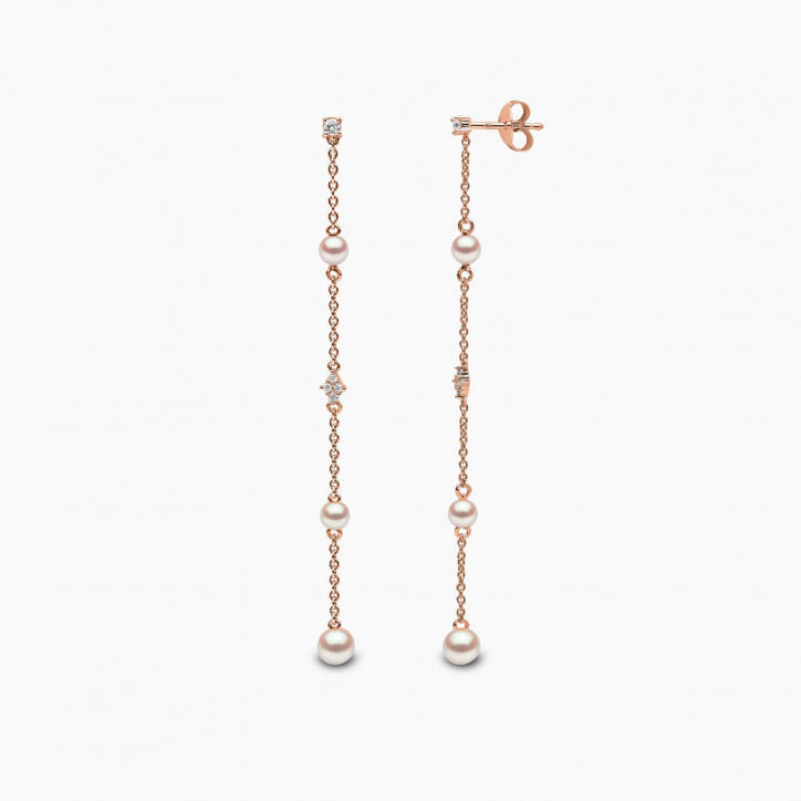 Trend 18K Gold Freshwater Multi Pearl and Diamond Chain Earrings