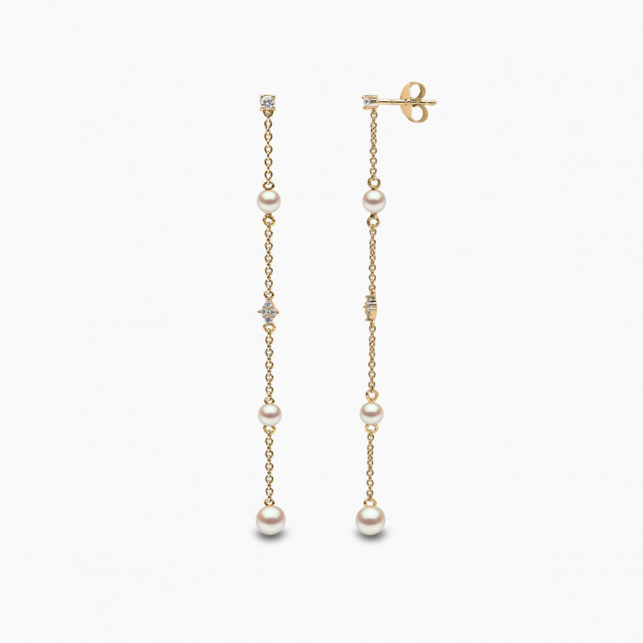 Trend 18K Gold Freshwater Multi Pearl and Diamond Chain Earrings