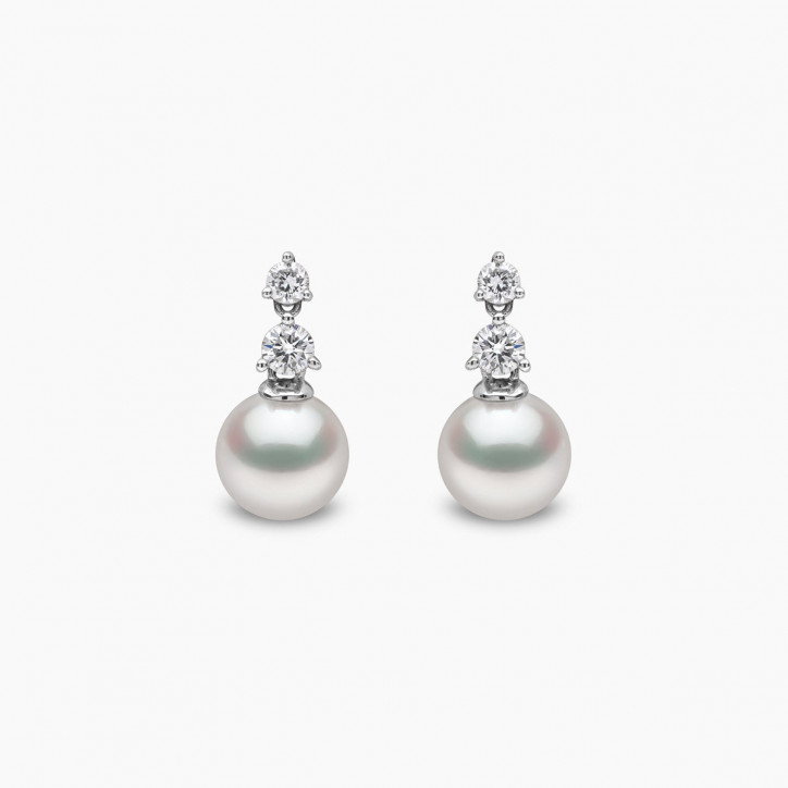 Diamond Classic 18K Gold Akoya Pearl and Diamond Earrings