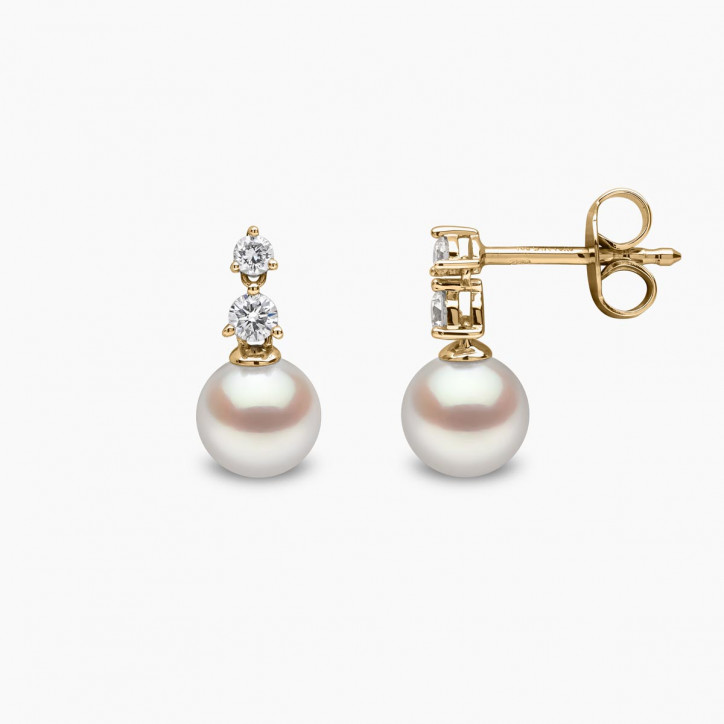 Diamond Classic 18K Gold Akoya Pearl and Diamond Earrings