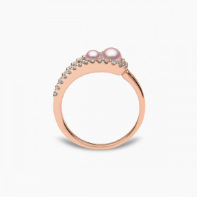 Sleek 18K Gold Double Pearl and Diamond Ring