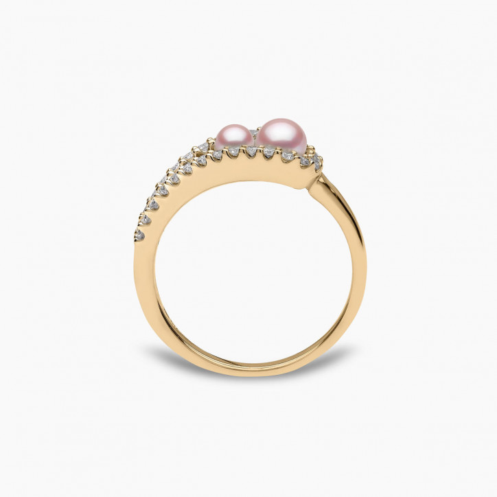 Sleek 18K Gold Double Pearl and Diamond Ring