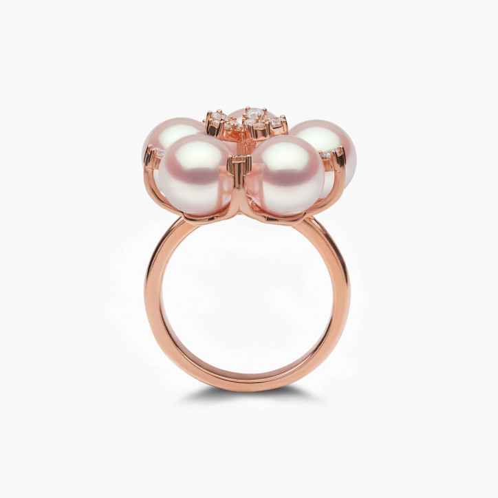 Raindrop 18K Gold Akoya Pearl and Diamond Motif Ring