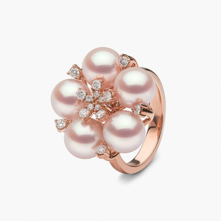 Raindrop 18K Gold Akoya Pearl and Diamond Motif Ring