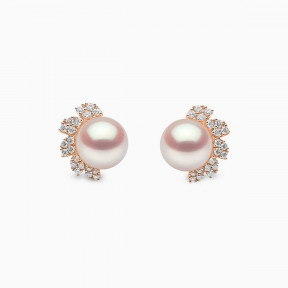 Trend 18K Gold Freshwater Pearl And Diamond Flutter Stud Earrings