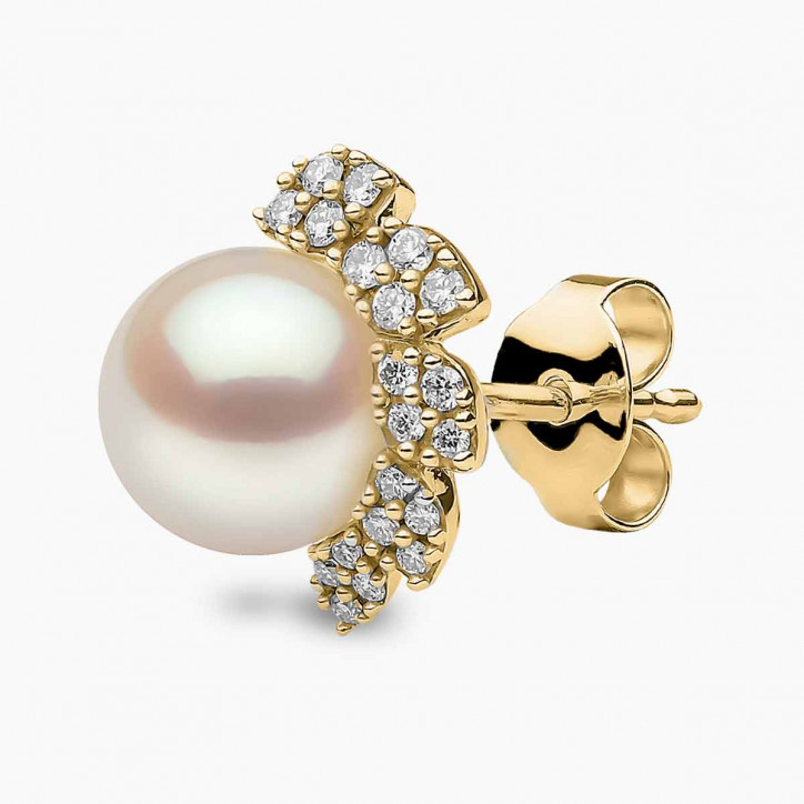 Trend 18K Gold Freshwater Pearl And Diamond Flutter Stud Earrings