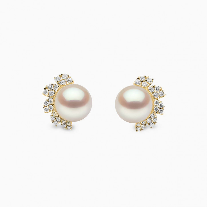 Trend 18K Gold Freshwater Pearl And Diamond Flutter Stud Earrings