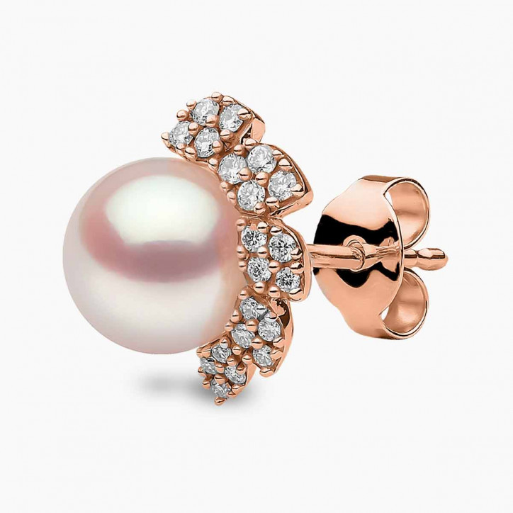 Trend 18K Gold Freshwater Pearl And Diamond Flutter Stud Earrings