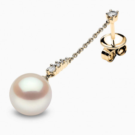 Trend 18K Gold Freshwater Pearl and Round Diamond Drop Chain Earrings