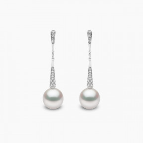 Trend 18K Gold Freshwater Pearl and Diamond Motif Drop Earrings