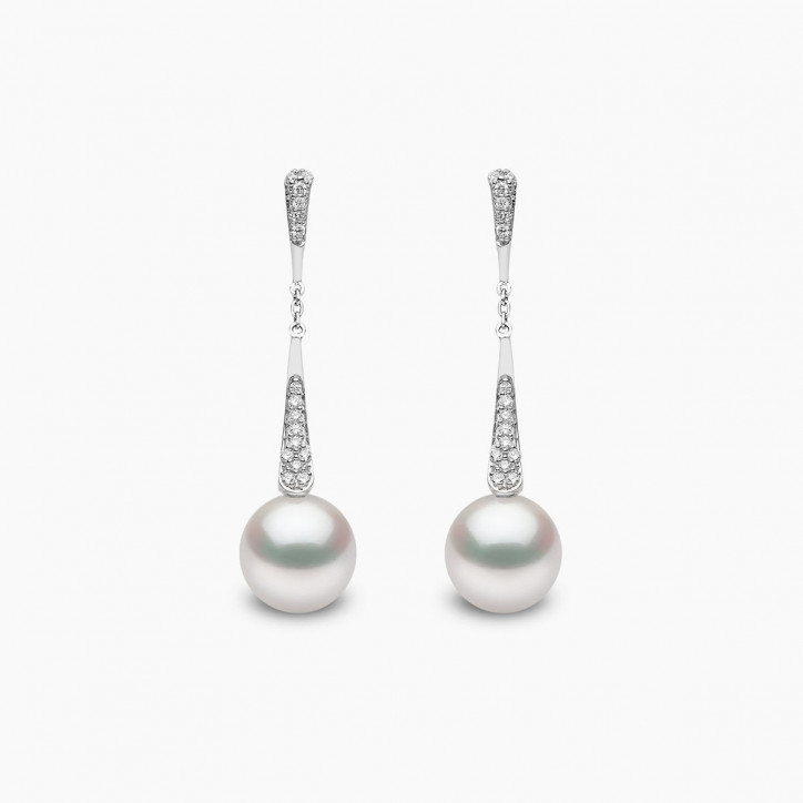 Trend 18K Gold Freshwater Pearl and Diamond Motif Drop Earrings