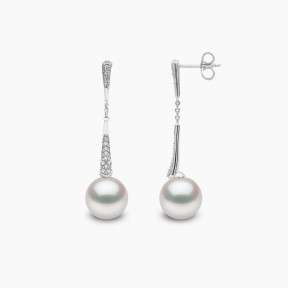 Trend 18K Gold Freshwater Pearl and Diamond Motif Drop Earrings