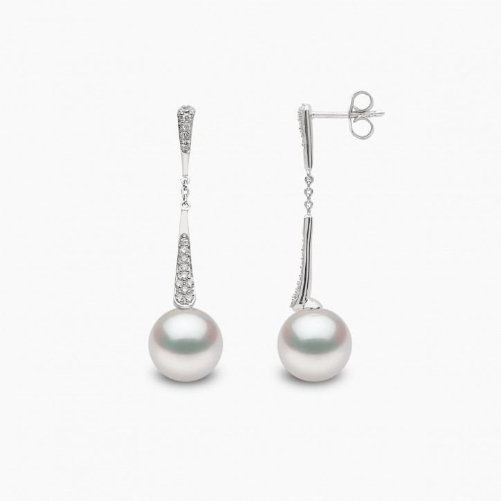 Trend 18K Gold Freshwater Pearl and Diamond Motif Drop Earrings