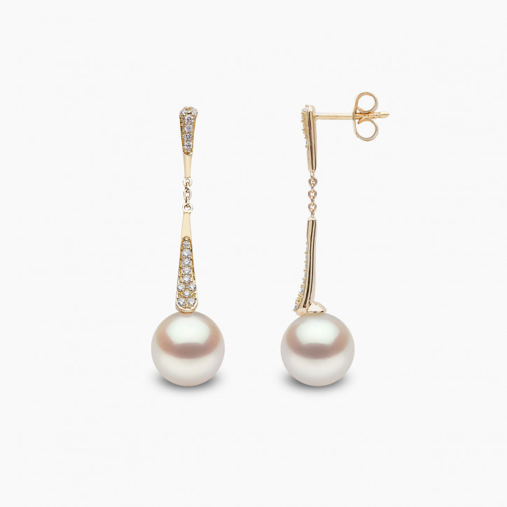 Trend 18K Gold Freshwater Pearl and Diamond Motif Drop Earrings