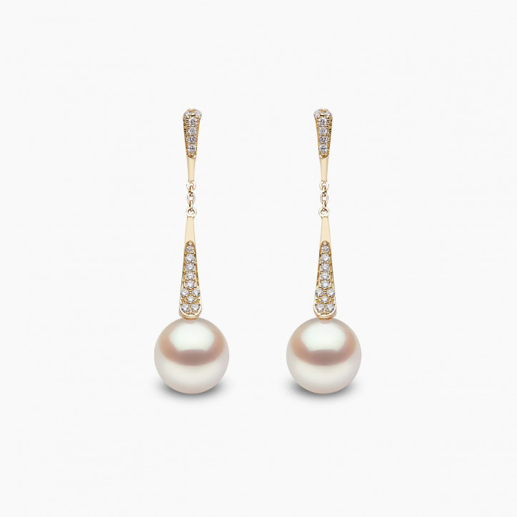 Trend 18K Gold Freshwater Pearl and Diamond Motif Drop Earrings