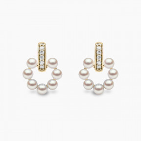 Eclipse 18K Gold Pearl and Diamond Moon Earrings