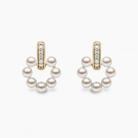 Eclipse 18K Gold Pearl and Diamond Moon Earrings