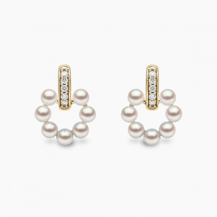 Eclipse 18K Gold Pearl and Diamond Moon Earrings