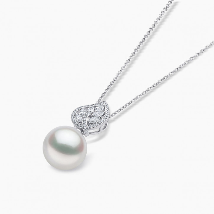 Jazz 18K Gold Pearl and Diamond Leaf Pendant