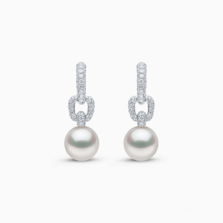 Jazz 18K Gold Pearl and Diamond Drop Earrings