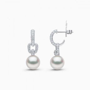 Jazz 18K Gold Pearl and Diamond Drop Earrings