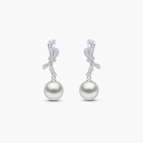 Jazz 18K Gold Pearl and Diamond Ribbon Earrings