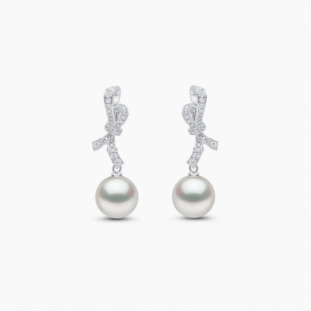 Jazz 18K Gold Pearl and Diamond Ribbon Earrings