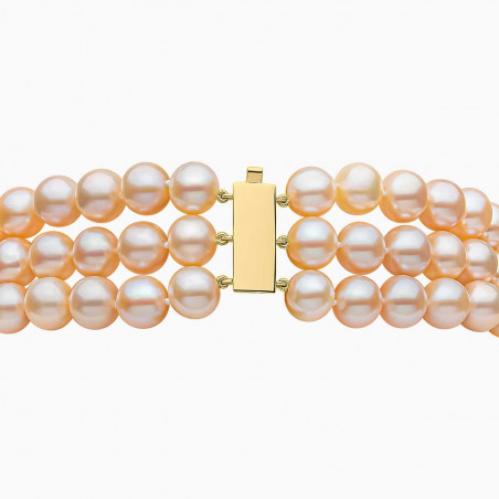 Classic 18K Gold Peach Freshwater Pearl Triple Row Necklace