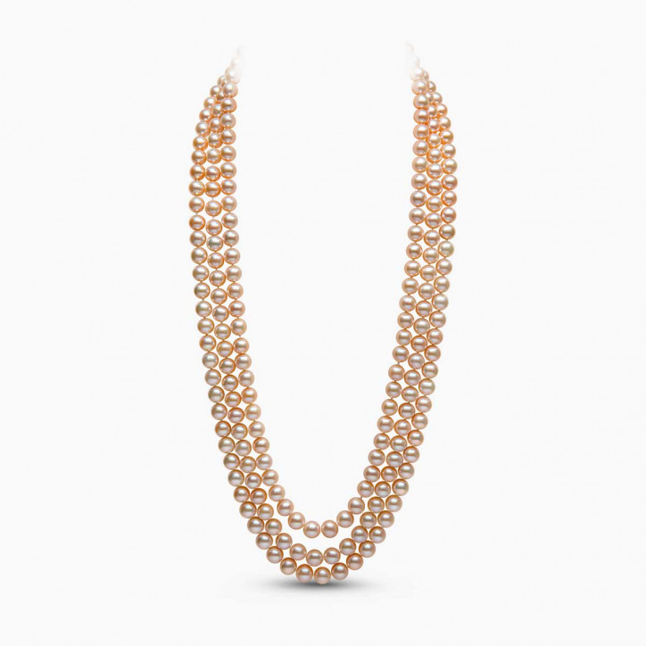 Classic 18K Gold Freshwater Pearl Triple Row Necklace