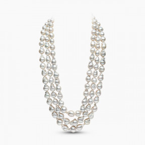 Classic 18K Gold Baroque White South Sea Pearl Triple Row Necklace