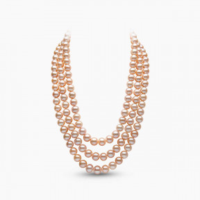 Classic 18K Gold Tangerine Freshwater Pearl Triple Row Necklace