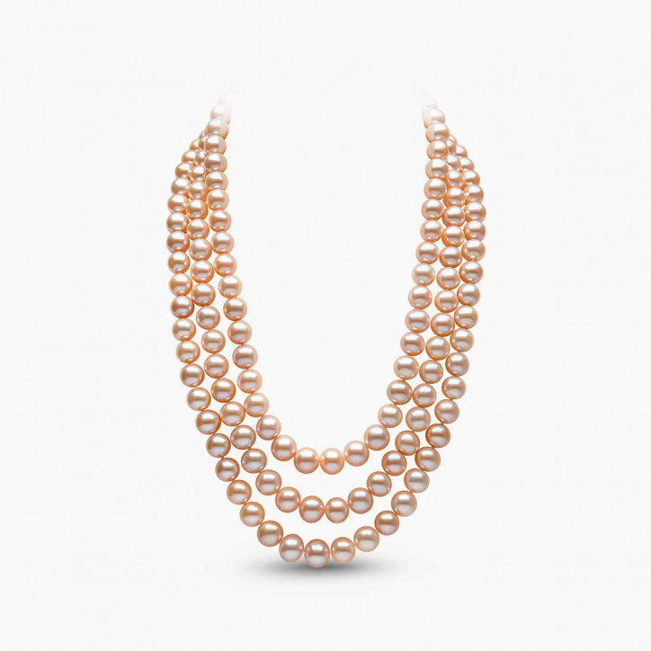 Classic 18K Gold Tangerine Freshwater Pearl Triple Row Necklace