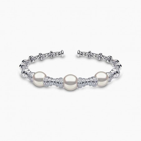 Starlight 18K Gold Freshwater Pearl and Diamond Bangle