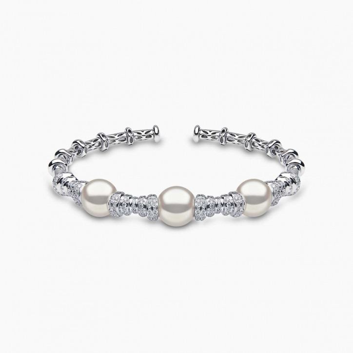 Starlight 18K Gold Freshwater Pearl and Diamond Bangle