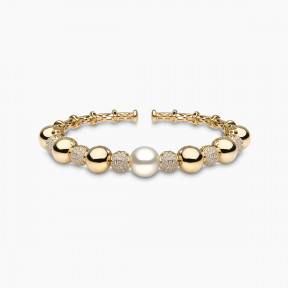 Starlight 18K Gold South Sea Pearl and Diamond Bangle